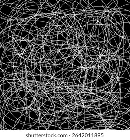 Beautiful white line doodle abstract image on black background
