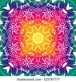 Beautiful white mandala. Mandala vector rainbow background. Ethnic round ornament. EPS 10.