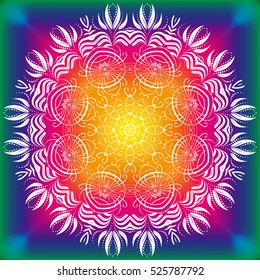 Beautiful white mandala. Mandala vector rainbow background. Ethnic round ornament. EPS 10.