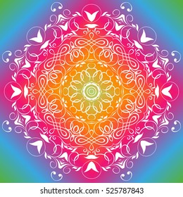 Beautiful white mandala. Mandala vector rainbow background. Ethnic round ornament. EPS 10.