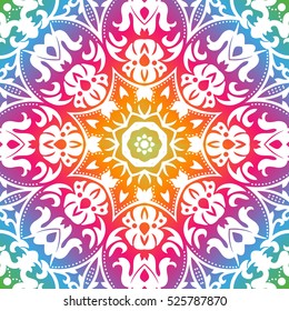 Beautiful white mandala. Mandala vector rainbow background. Ethnic round ornament. EPS 10.