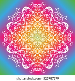 Beautiful white mandala. Mandala vector rainbow background. Ethnic round ornament. EPS 10.