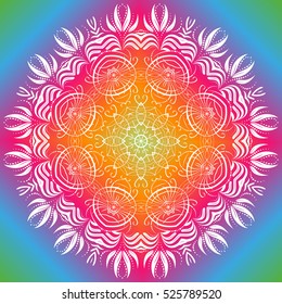 Beautiful white mandala. Mandala vector rainbow background. Ethnic round ornament. EPS 10.