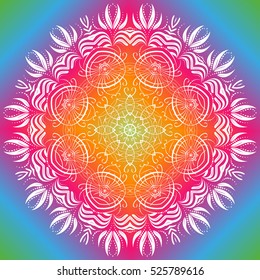 Beautiful white mandala. Mandala vector rainbow background. Ethnic round ornament. EPS 10.