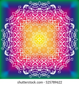 Beautiful white mandala. Mandala vector rainbow background. Ethnic round ornament. EPS 10.