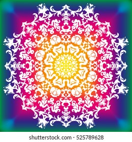 Beautiful white mandala. Mandala vector rainbow background. Ethnic round ornament. EPS 10.