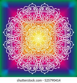 Beautiful white mandala. Mandala vector rainbow background. Ethnic round ornament. EPS 10.