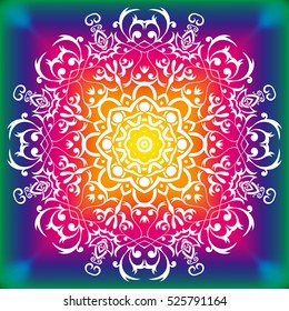 Beautiful white mandala. Mandala vector rainbow background. Ethnic round ornament. EPS 10.
