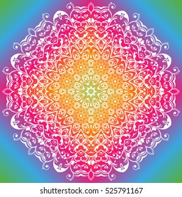 Beautiful white mandala. Mandala vector rainbow background. Ethnic round ornament. EPS 10.