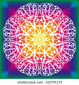 Beautiful white mandala. Mandala vector rainbow background. Ethnic round ornament. EPS 10.
