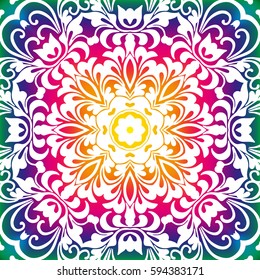 Beautiful white mandala. Mandala vector rainbow background. Ethnic round ornament. EPS 10.