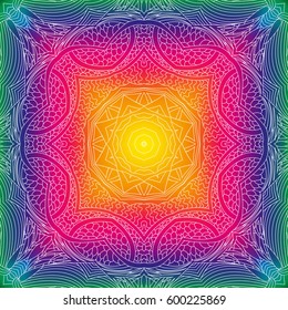 Beautiful white mandala. Mandala vector rainbow background. Ethnic round ornament. EPS 10.