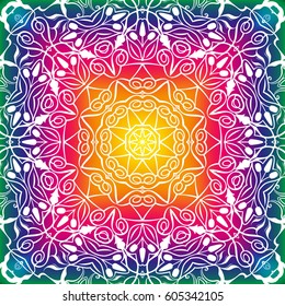 Beautiful white mandala. Mandala vector rainbow background. Ethnic round ornament. EPS 10.