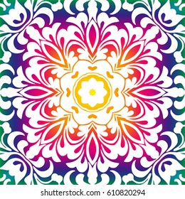 Beautiful white mandala. Mandala vector rainbow background. Ethnic round ornament. EPS 10.