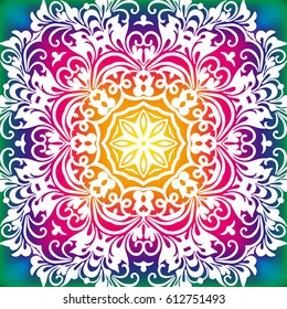 Beautiful white mandala. Mandala vector rainbow background. Ethnic round ornament. EPS 10.
