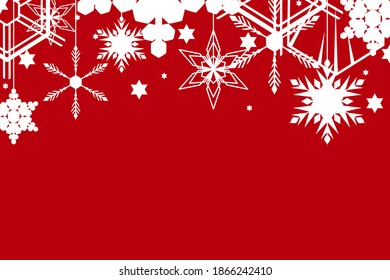 Beautiful White Merry Christmas Snowflake Border Decoration Isolated On Red Background