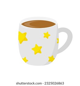 Beautiful white mug of coffee with patterns on a white background. Vector illustration in flat style.