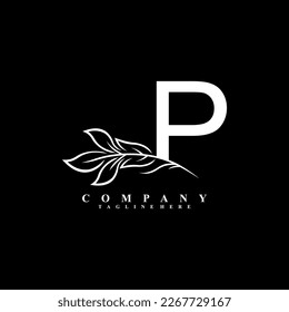 beautiful white P logo design with luxury flower. Initial P monogram symbol. flourish logo. suitable for logos of beauty, spa,salon,boutique,company,business,hotel,brand,etc