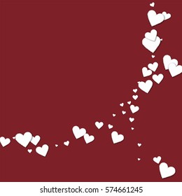Beautiful white paper hearts. Abstract crescents on wine red background. Vector illustration.
