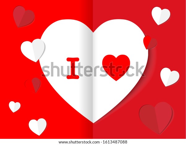Beautiful\
white paper hearts on red paper background, Minimal Love invitation\
cards or for your idea. vector\
illustration
