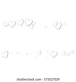 Beautiful white paper hearts. Scatter lines on white background. Vector illustration.