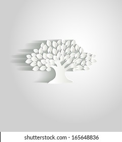 Beautiful white paper tree with shadow, simple design