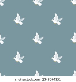Beautiful white pigeon isolated on gray background is in Seamless pattern - vector illustration