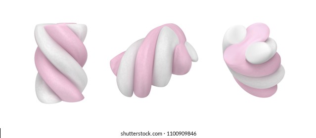 beautiful white and pink marshmallows, isolated on a white background. Vector illustration.