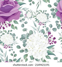 beautiful white and purple floral seamless pattern