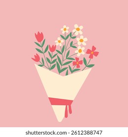 Beautiful white and red Flowers bouquet illustration isolated on light background. For greeting cards, Mother’s Day and wedding congratulation gift. 