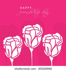 Beautiful white roses on pink background for Happy Friendship Day celebrations background. 