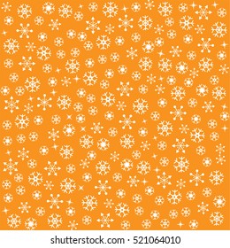Beautiful white snowflake pattern in different type on orange background