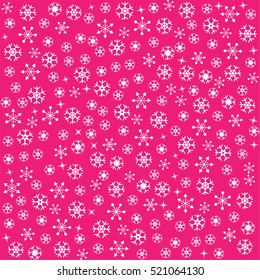 Beautiful white snowflake pattern in different type on pink background