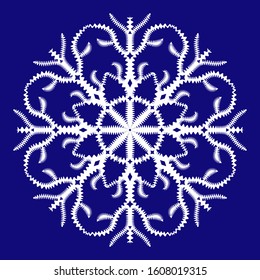 Beautiful white snowflake. Vector illustration isolated on the blue background.