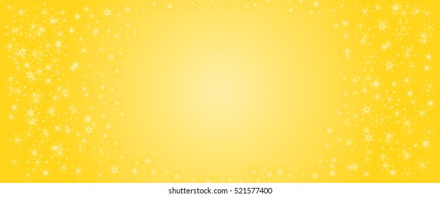Beautiful white snowflakes in different shape with space in center on gold background
