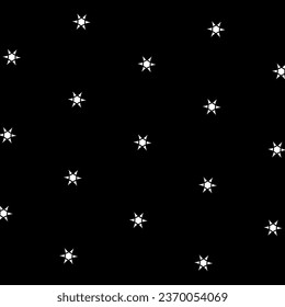 Beautiful white stars pattern isolated on dark backgound. Black and white vector design.
