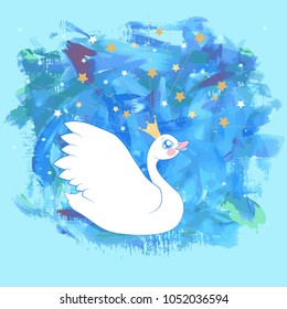 A beautiful white swan with texture of paint blue for design. Can be used for baby t-shirt print, fashion print design, kids wear, baby shower celebration, greeting and invitation card
