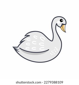 Beautiful white swan. Vector doodle illustration. Drawing for children's book with animals and birds.