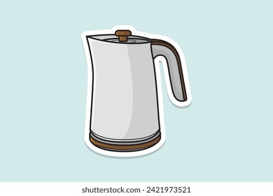 Beautiful White Tea Kettle sticker design vector illustration. Kitchen interior object icon concept. Morning Tea Teapot with closed lid sticker design with shadow.