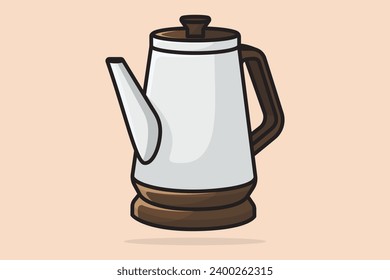 Beautiful White Tea Kettle vector illustration. Kitchen interior object icon concept. Morning Tea Teapot with closed lid icon design on light orange background.