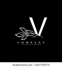 bonito diseño de logotipo en V blanco con flor de lujo. Símbolo de monograma V inicial. logotipo floreciente. adecuado para logotipos de belleza, spa, salón, boutique, empresa, negocios, hotel, marca, etc