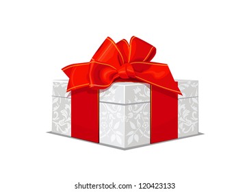 beautiful white wedding gift box with a red bow and patterns