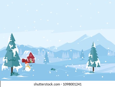 beautiful white winter season landscape flat vector