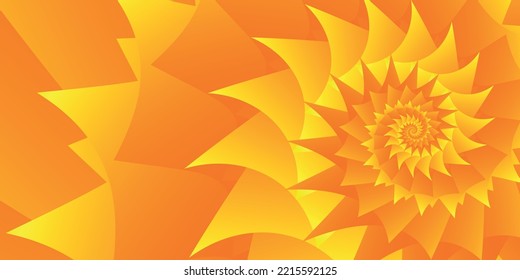 Hermoso fondo ancho o papel pintado o banner web en forma de ilustración de un patrón espiral con esquinas nítidas en colores degradados naranja y amarillo