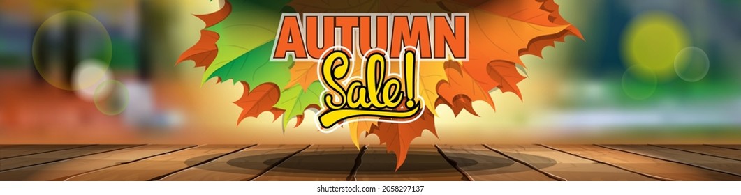 Beautiful wide banner on an autumn theme with leaves in the center. It can be used as a website header.