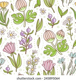 Beautiful wild floral colorful seamless pattern background
