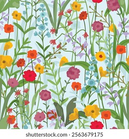 Beautiful wild flower in the forest seamless pattern