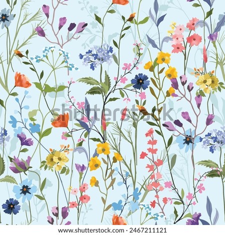 Beautiful wild flower forest seamless patten 