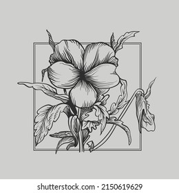 A Beautiful Wild Flower. Tattoo For A Woman. Pen Drawing, Plant Illustration For Print And Corporate Identity