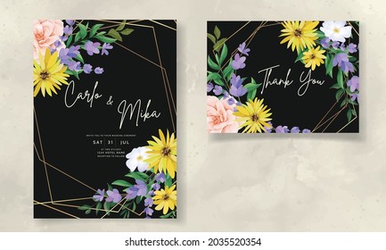 Beautiful wild flower wedding invitation card